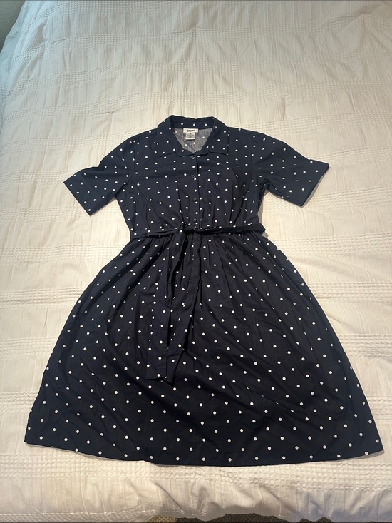 Dkny Dresses & Skirts - DKNY Navy Polka Dot Shirt Dress with Tie Waist